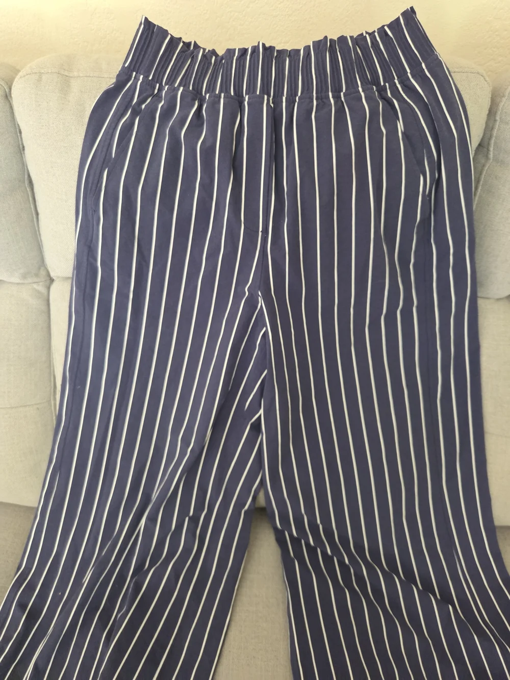 Lululemon Stretch Woven Ruffle- -Waist Wide-Leg Cropped Pant - Navy Stripe